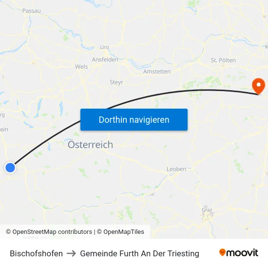 Bischofshofen to Gemeinde Furth An Der Triesting map