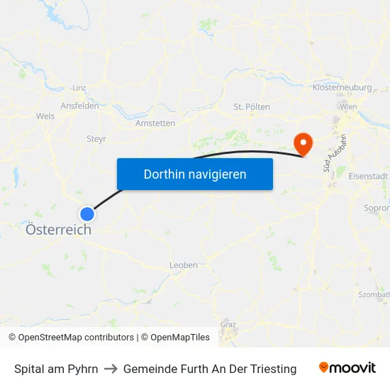 Spital am Pyhrn to Gemeinde Furth An Der Triesting map