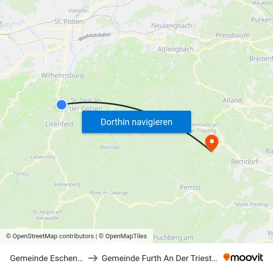 Gemeinde Eschenau to Gemeinde Furth An Der Triesting map