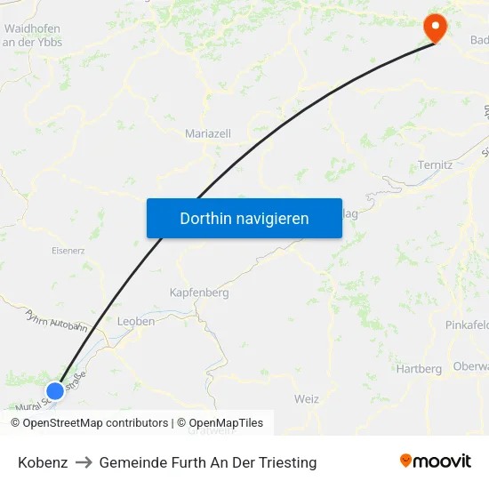 Kobenz to Gemeinde Furth An Der Triesting map
