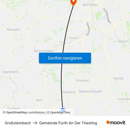 Großsteinbach to Gemeinde Furth An Der Triesting map