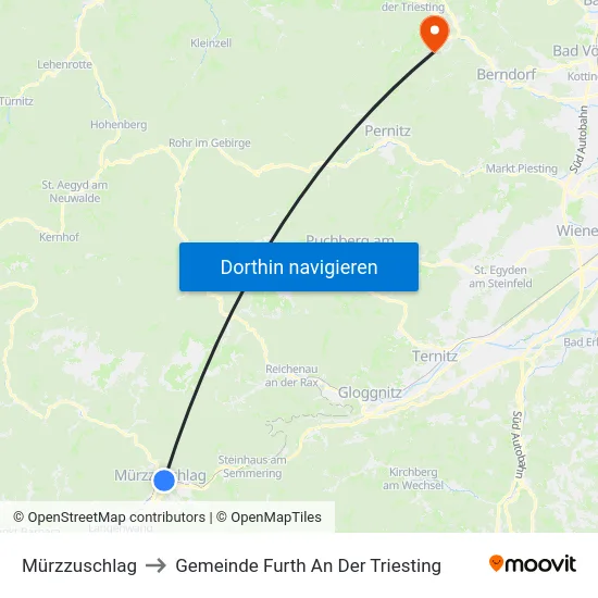 Mürzzuschlag to Gemeinde Furth An Der Triesting map