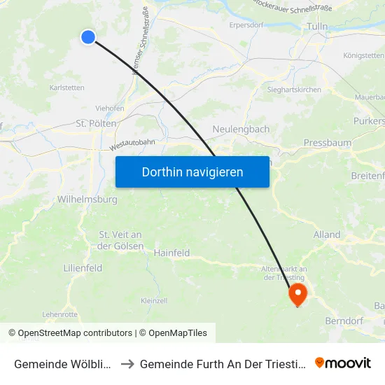 Gemeinde Wölbling to Gemeinde Furth An Der Triesting map