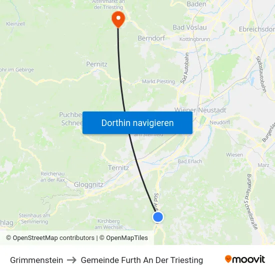 Grimmenstein to Gemeinde Furth An Der Triesting map
