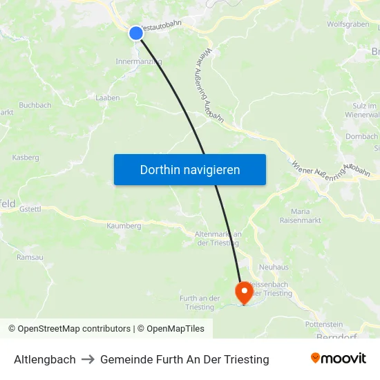 Altlengbach to Gemeinde Furth An Der Triesting map