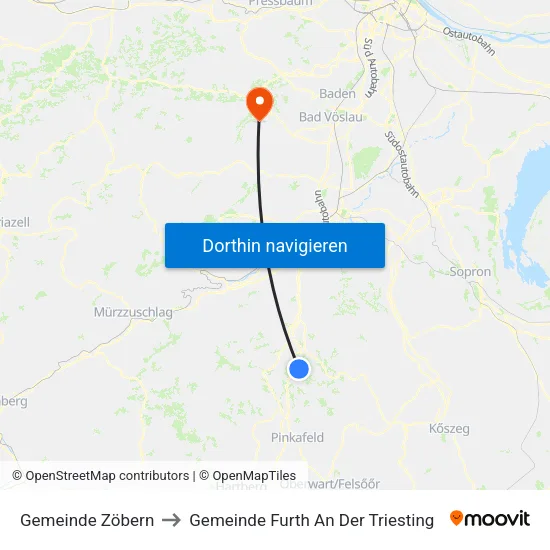 Gemeinde Zöbern to Gemeinde Furth An Der Triesting map