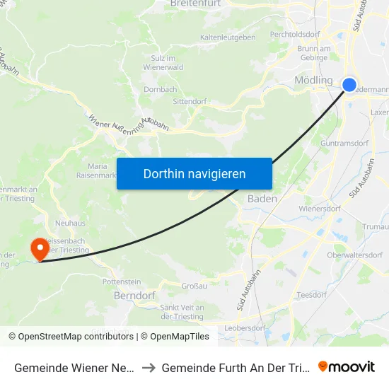 Gemeinde Wiener Neudorf to Gemeinde Furth An Der Triesting map