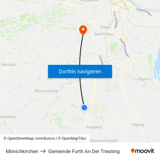 Mönichkirchen to Gemeinde Furth An Der Triesting map