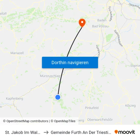 St. Jakob Im Walde to Gemeinde Furth An Der Triesting map