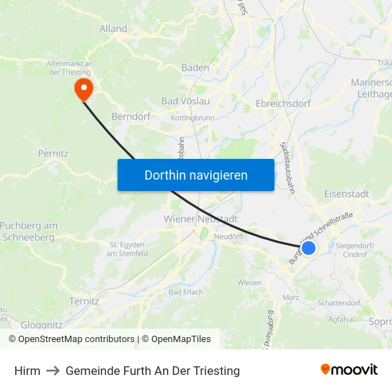 Hirm to Gemeinde Furth An Der Triesting map