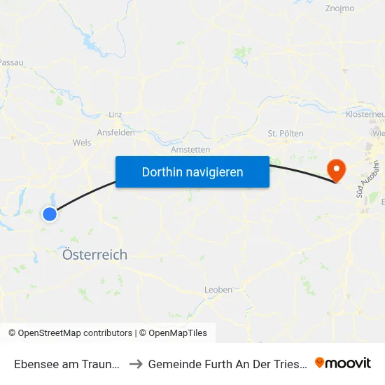 Ebensee am Traunsee to Gemeinde Furth An Der Triesting map