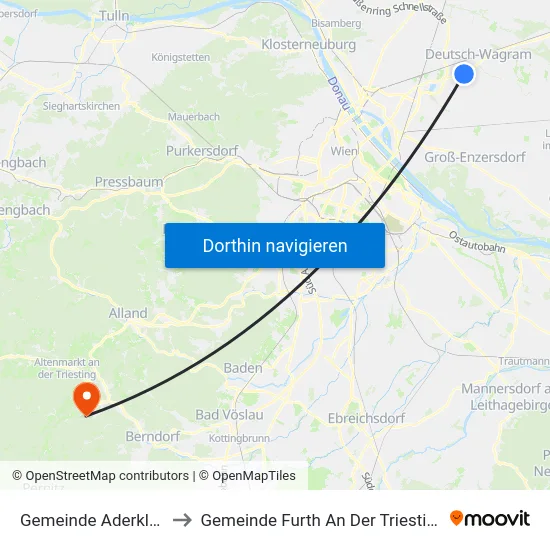 Gemeinde Aderklaa to Gemeinde Furth An Der Triesting map