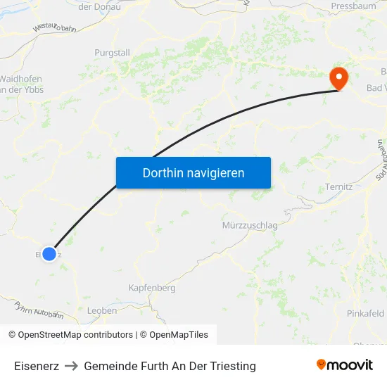 Eisenerz to Gemeinde Furth An Der Triesting map
