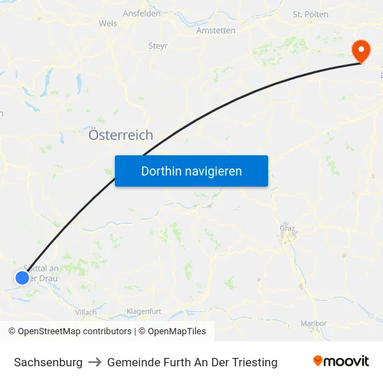 Sachsenburg to Gemeinde Furth An Der Triesting map