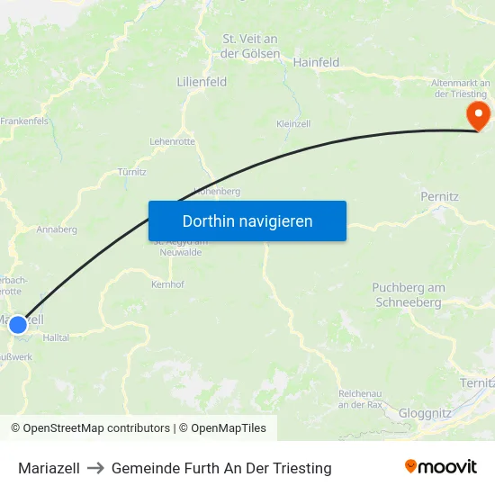 Mariazell to Gemeinde Furth An Der Triesting map