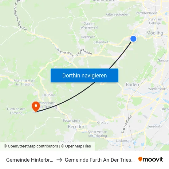 Gemeinde Hinterbrühl to Gemeinde Furth An Der Triesting map