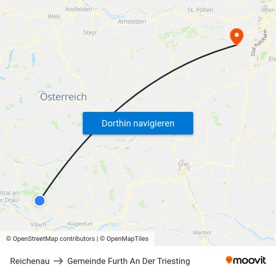 Reichenau to Gemeinde Furth An Der Triesting map