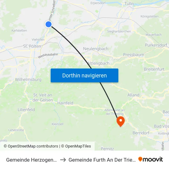 Gemeinde Herzogenburg to Gemeinde Furth An Der Triesting map