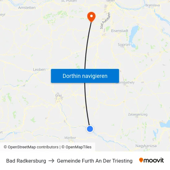 Bad Radkersburg to Gemeinde Furth An Der Triesting map
