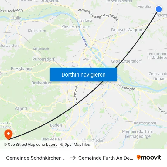 Gemeinde Schönkirchen-Reyersdorf to Gemeinde Furth An Der Triesting map