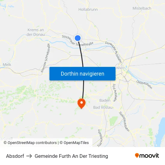 Absdorf to Gemeinde Furth An Der Triesting map