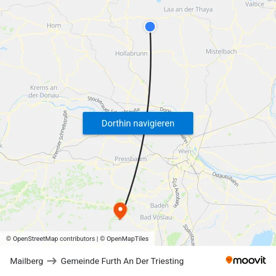 Mailberg to Gemeinde Furth An Der Triesting map