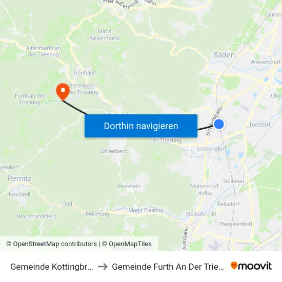 Gemeinde Kottingbrunn to Gemeinde Furth An Der Triesting map