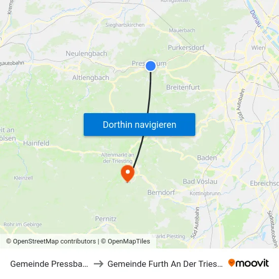 Gemeinde Pressbaum to Gemeinde Furth An Der Triesting map