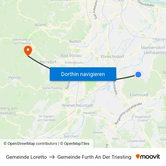 Gemeinde Loretto to Gemeinde Furth An Der Triesting map