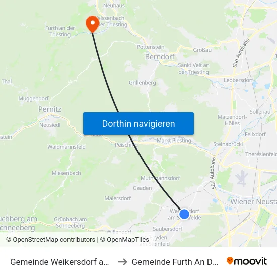 Gemeinde Weikersdorf am Steinfelde to Gemeinde Furth An Der Triesting map
