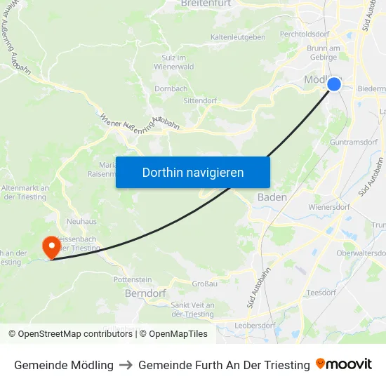 Gemeinde Mödling to Gemeinde Furth An Der Triesting map