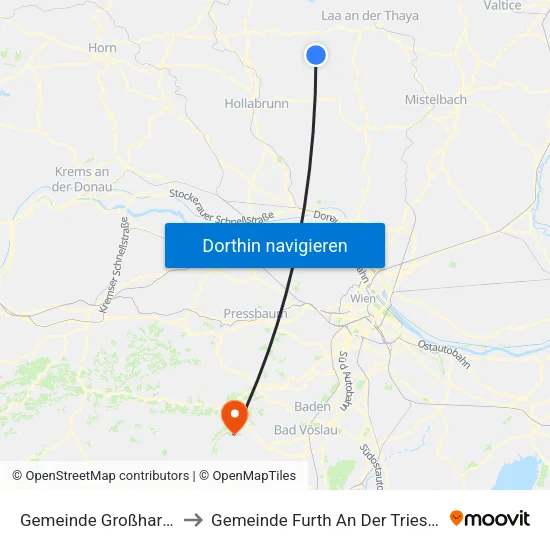 Gemeinde Großharras to Gemeinde Furth An Der Triesting map