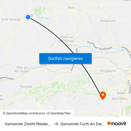 Gemeinde Zwettl-Niederösterreich to Gemeinde Furth An Der Triesting map