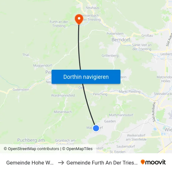 Gemeinde Hohe Wand to Gemeinde Furth An Der Triesting map
