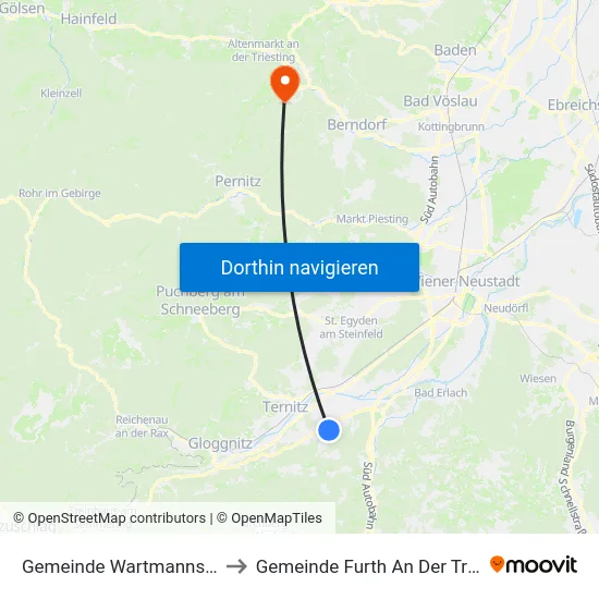 Gemeinde Wartmannstetten to Gemeinde Furth An Der Triesting map