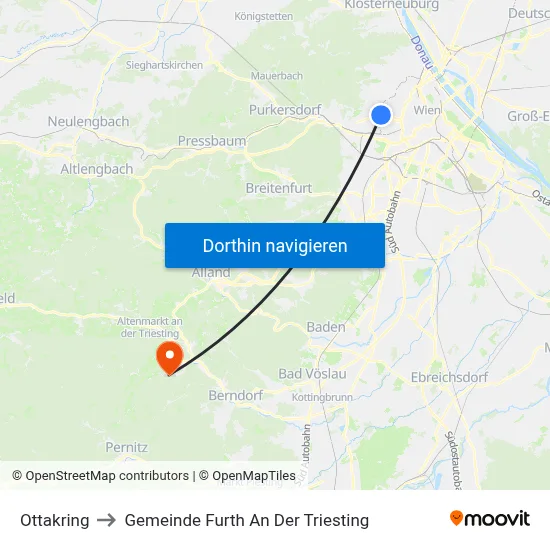 Ottakring to Gemeinde Furth An Der Triesting map