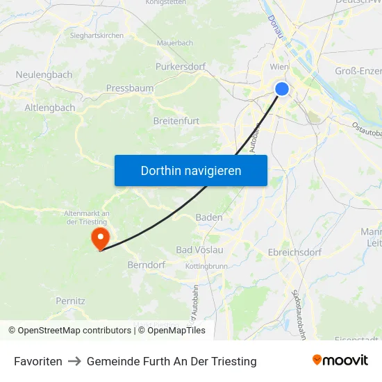 Favoriten to Gemeinde Furth An Der Triesting map
