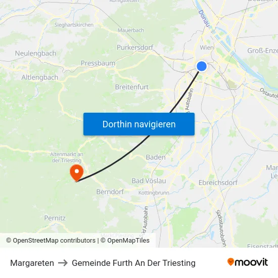 Margareten to Gemeinde Furth An Der Triesting map