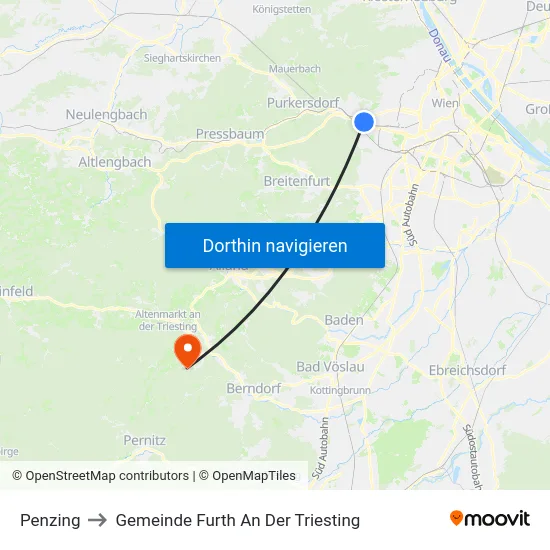 Penzing to Gemeinde Furth An Der Triesting map