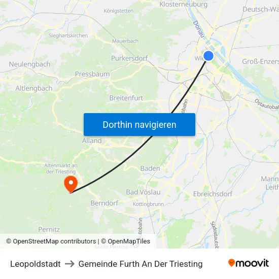 Leopoldstadt to Gemeinde Furth An Der Triesting map