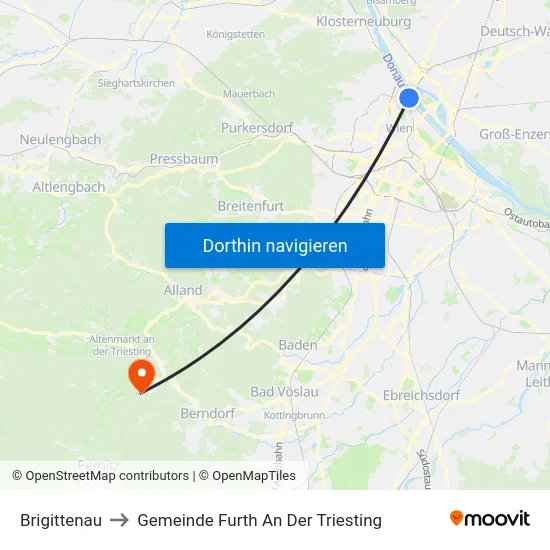 Brigittenau to Gemeinde Furth An Der Triesting map