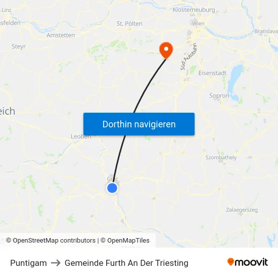 Puntigam to Gemeinde Furth An Der Triesting map