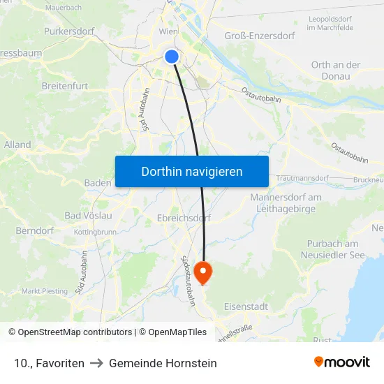 10., Favoriten to Gemeinde Hornstein map