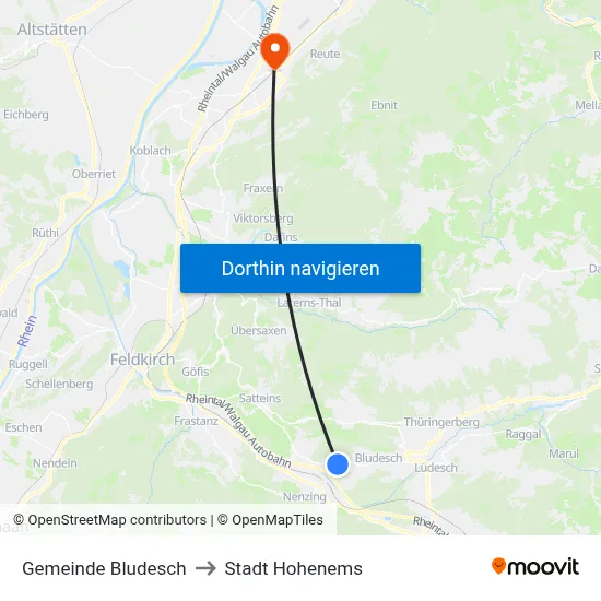 Gemeinde Bludesch to Stadt Hohenems map