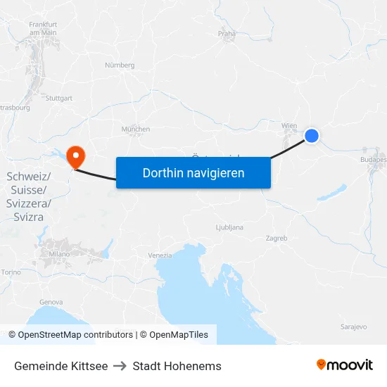 Gemeinde Kittsee to Stadt Hohenems map