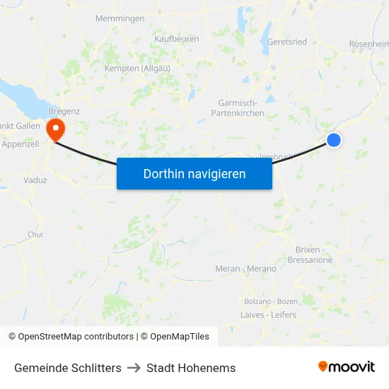 Gemeinde Schlitters to Stadt Hohenems map
