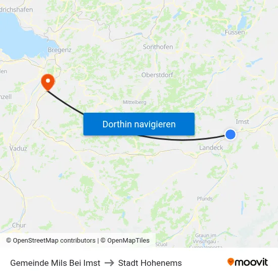 Gemeinde Mils Bei Imst to Stadt Hohenems map
