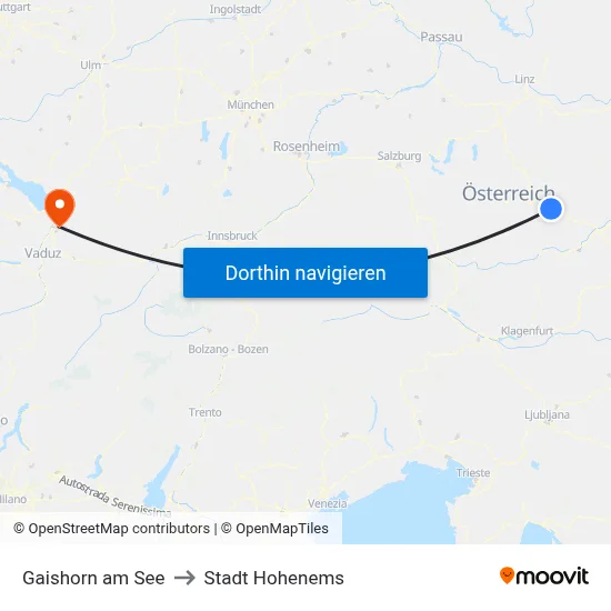 Gaishorn am See to Stadt Hohenems map