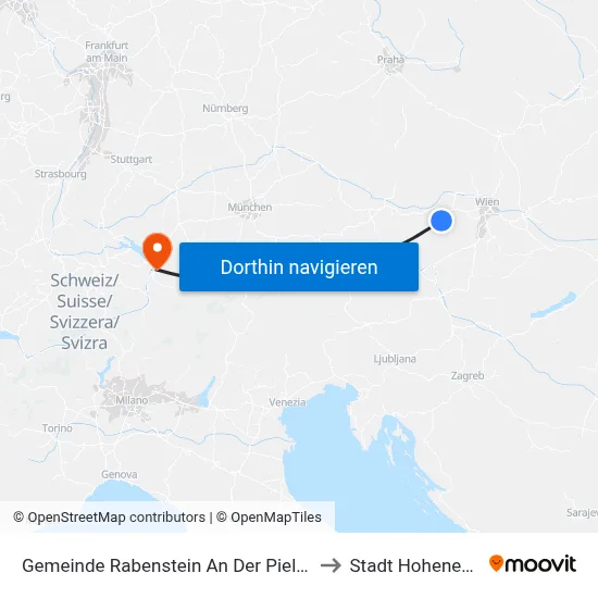 Gemeinde Rabenstein An Der Pielach to Stadt Hohenems map