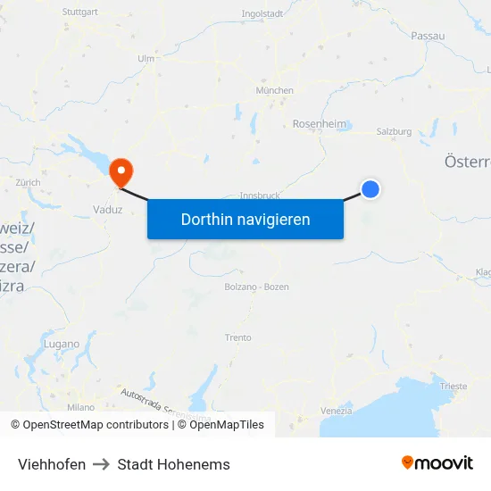 Viehhofen to Stadt Hohenems map
